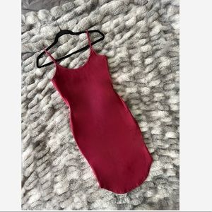Burgundy Bodycon Fitted Midi Dress - Size Large